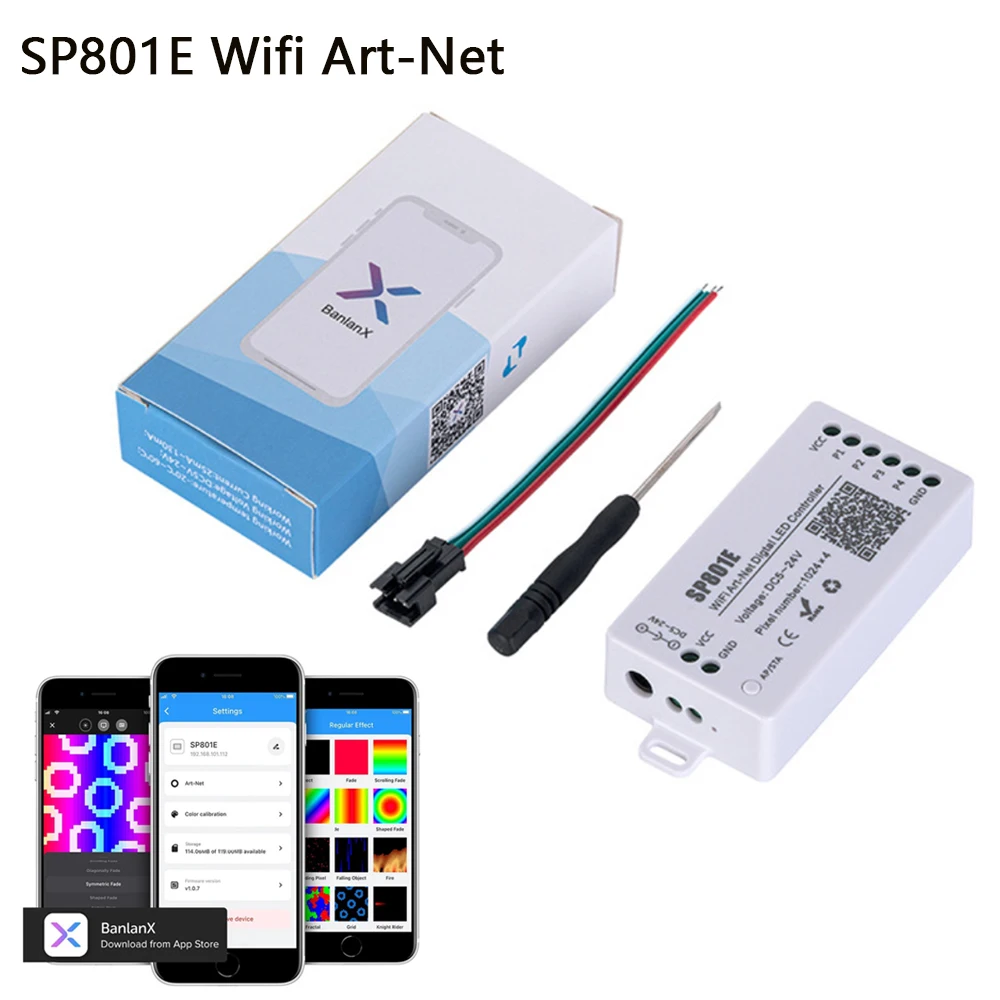 

SP801E Smart Wifi Art-Net Magic LED Controller DC5V 12V 24V For WS2812B WS2811 Programmable Light Strip LED Matrix Panel Module