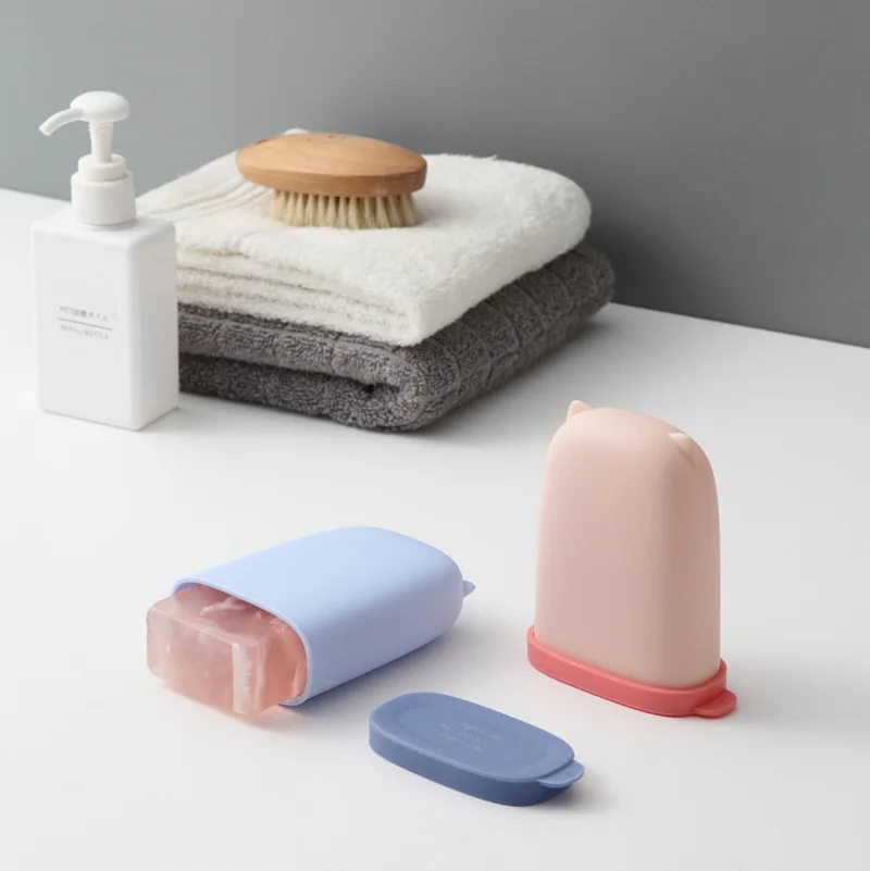 

Silicone Portable Soap Dish Waterproof Case Container Cute for Outdoor Sealing Storage Box Travel Organizer Bathroom Products