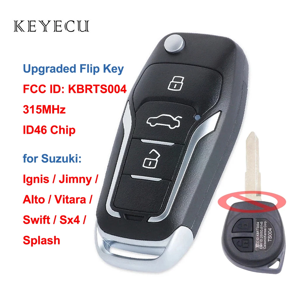 

Keyecu Upgraded Flip Remote Key Fob 315MHz ID46 for Suzuki Swift Sx4 Alto Vitara Ignis Jimny Splash 2006-2010 FCC ID: KBRTS004