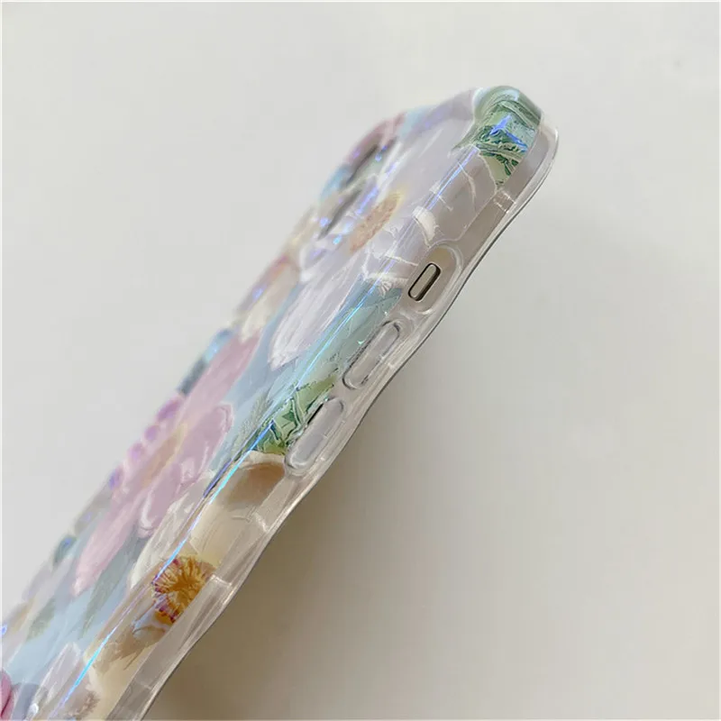 Moskado Laser Summer Fresh Oil Painting Flower Чехол для телефона iPhone 16 11 12 13 14 15 Pro Max Противоударный