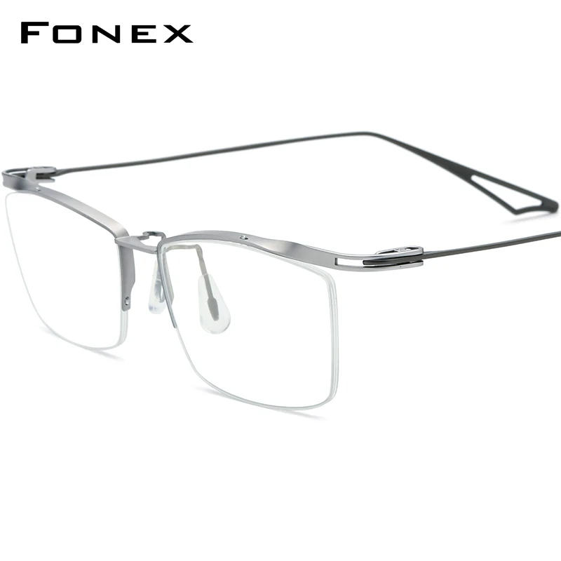 FONEX Titanium Glasses Frame Men Semi Rimless Square Prescription Eyeglasses Men's Half Rim Myopia Optical Frames Eyewear F98640