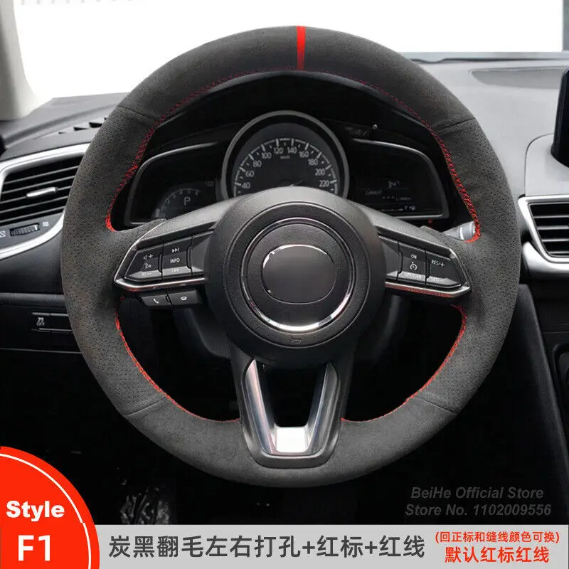 

Black Suede Red Marker Car Steering Wheel Cover For Mazda 3 Axela CX-3 CX-5 CX9