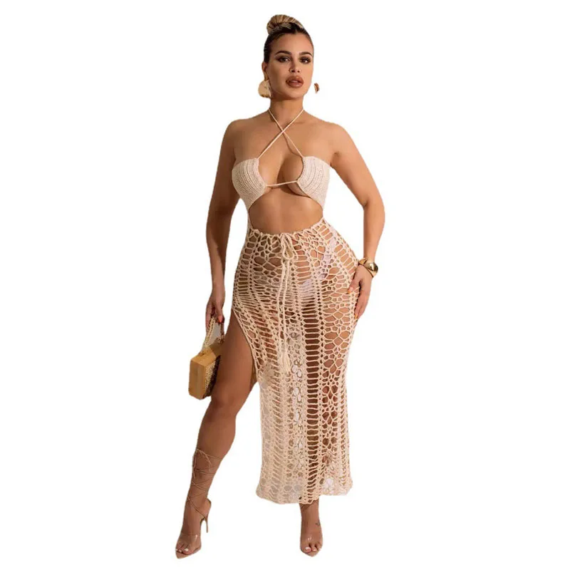 Сексуальный Вязаный Кружевной Женский Комплект Бикини На Одно Плечо С Открытой