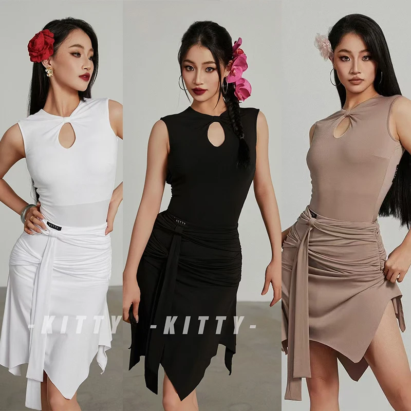 Новинка 2024 платье для латинских танцев женское боди без рукавов нерегулярная