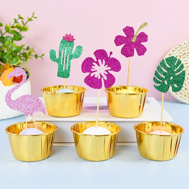 

10Pcs Palm Leaves Flamingo Cupcake Topper Tropical Hawaiian Luau Summer Party Cake Decoration Wedding Birthday Party Supplies