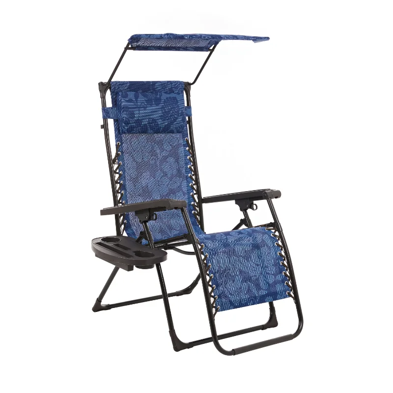 

Bliss Hammocks Blue Flower 26" Wide Zero Gravity Chair W/ Adjustable Canopy, Drink Tray & Pillow, 300 Lb Capacity Beach Chair