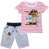 cartoon moana printed clothes kids summer outfits baby boy short sleeved striped tshirtsshorts 2pcs set girls casual sportswear