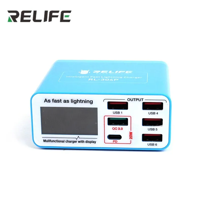 

RELIFE RL-304P Smart Digital Display USB 6 Port Charger PD+QC 3.0 Fast Charging For All Mobile Phone And Tablet Charging Support