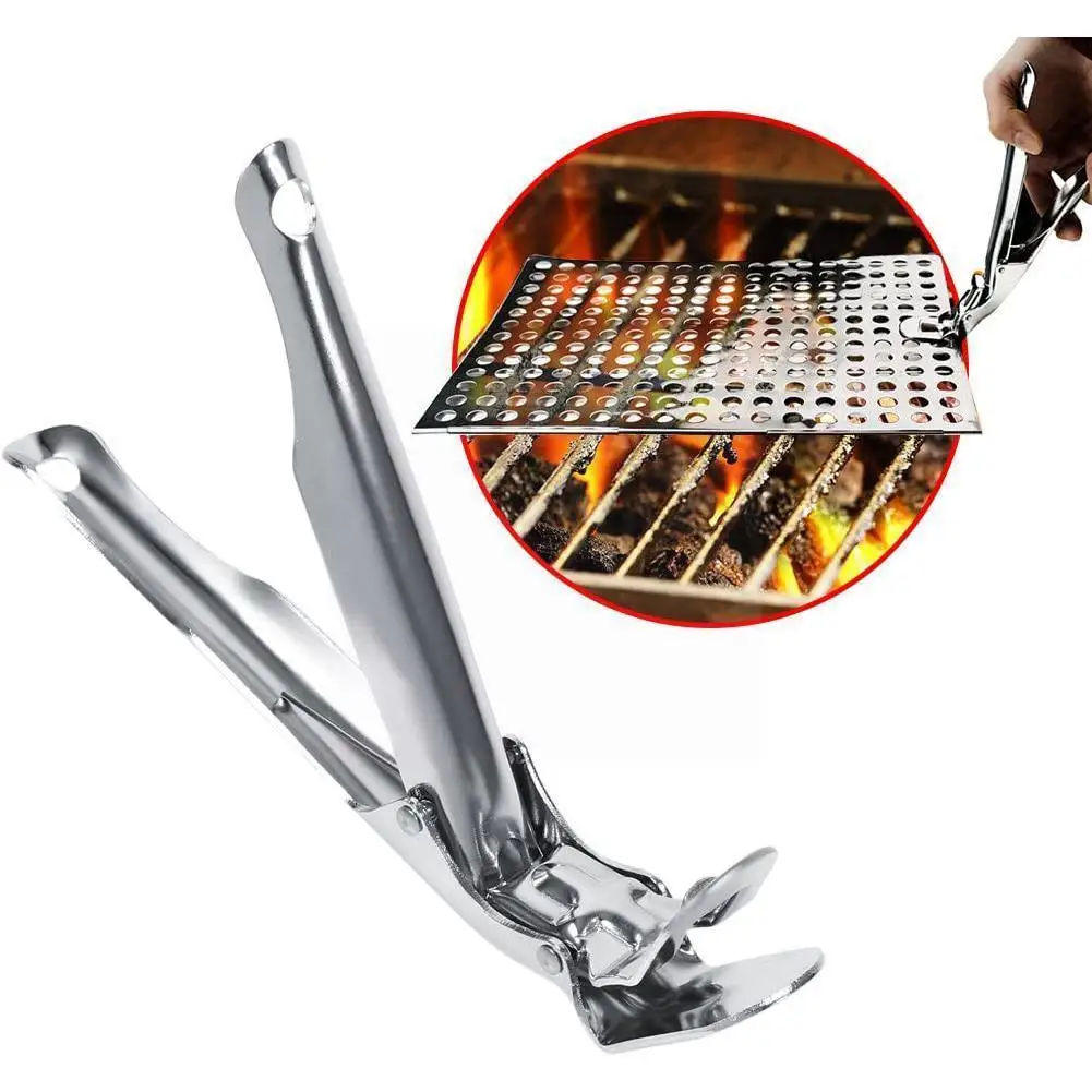 

2021 New Steel Bbq Grate Lifter Gripper Anti-hot Plate Pan Tool Clamp B3x9