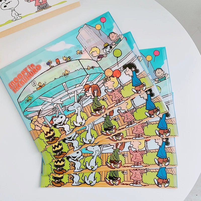 

3Pcs/set 23.5*33.5Cm Snoopy Cute Pvc Color File Bag Kawaii Anime Waterproof Dustproof Large Capacity Test Paper Bag Storage Bag