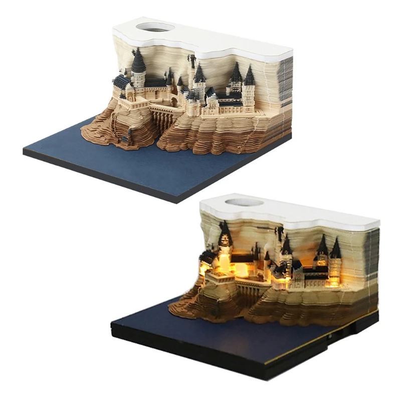 

K3NA 1Pc Memo Pads Paper Art with Light Castle 3D Stick Notes Convenience Stickers Papers Card Craft Creative
