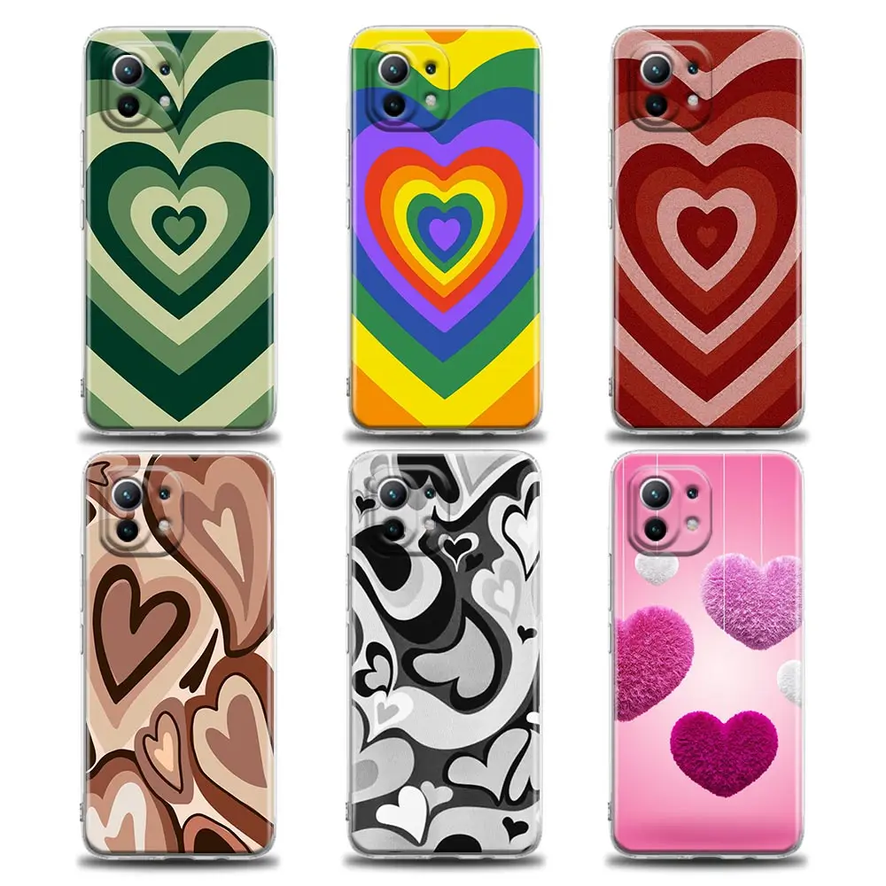 

Clear Phone Case for Xiaomi Mi 11 10 Lite 10T Note 10 Mi 9 SE 11T Pro Poco X2 M3 F3 X3 M4 Soft Silicone Love Heart Circle