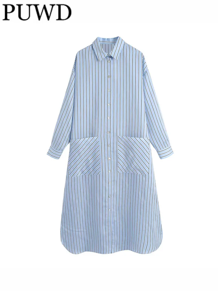 

Длинное платье в полоску, с карманами, Осень-зима 2022