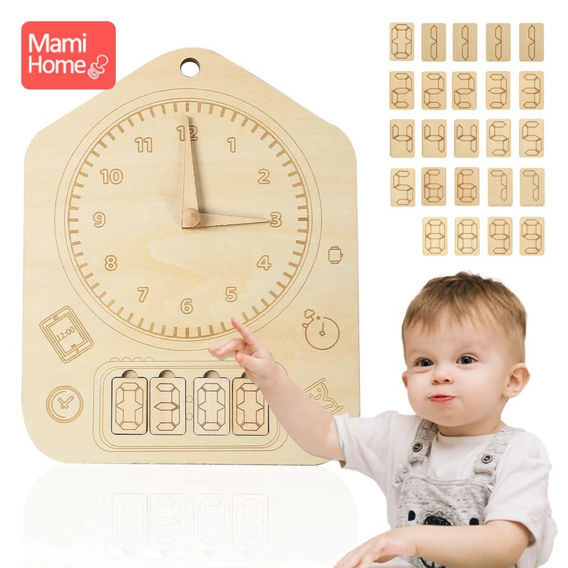 

Wooden Clock Awareness Board Geometry Digital Clock Puzzles Gadgets Matching Clock Toy Montessori Educational Toys for Children
