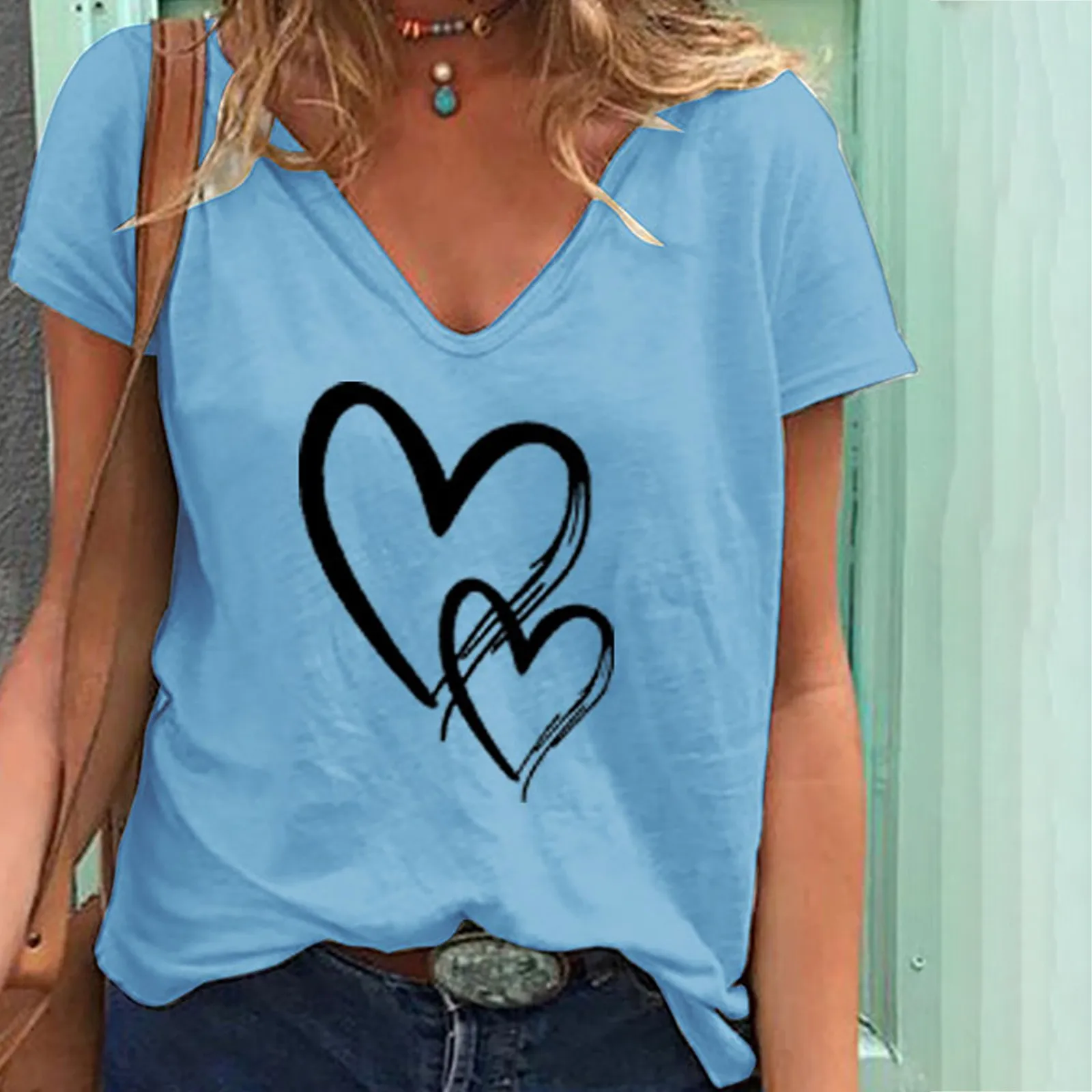 

Short Sleeve Womens Swim Shirt Tops T-Shirt Loose Short-Sleeved Women's V-Neck Printed Fashion Casual Baseball Style Shirt Women