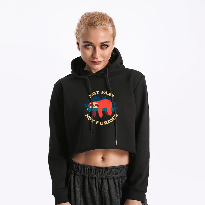 

2022 Spring&Autumn Sexy Crop Top Cat Ear Hoodie Not Fast Not Furiou Printed Long Sleeve Short Sweatshirt Teen Girls Casual Hoody