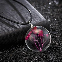 natural dried flower dandelion inlaying glass ball pendant clear floating charms artificial crystal lucky necklace jewelry gifts