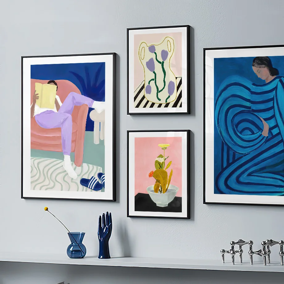 Абстрактные полосатые женские постеры в виде цветов и фруктов художественные принты для дивана настенные картины для чтения холст для гостиной домашний декор