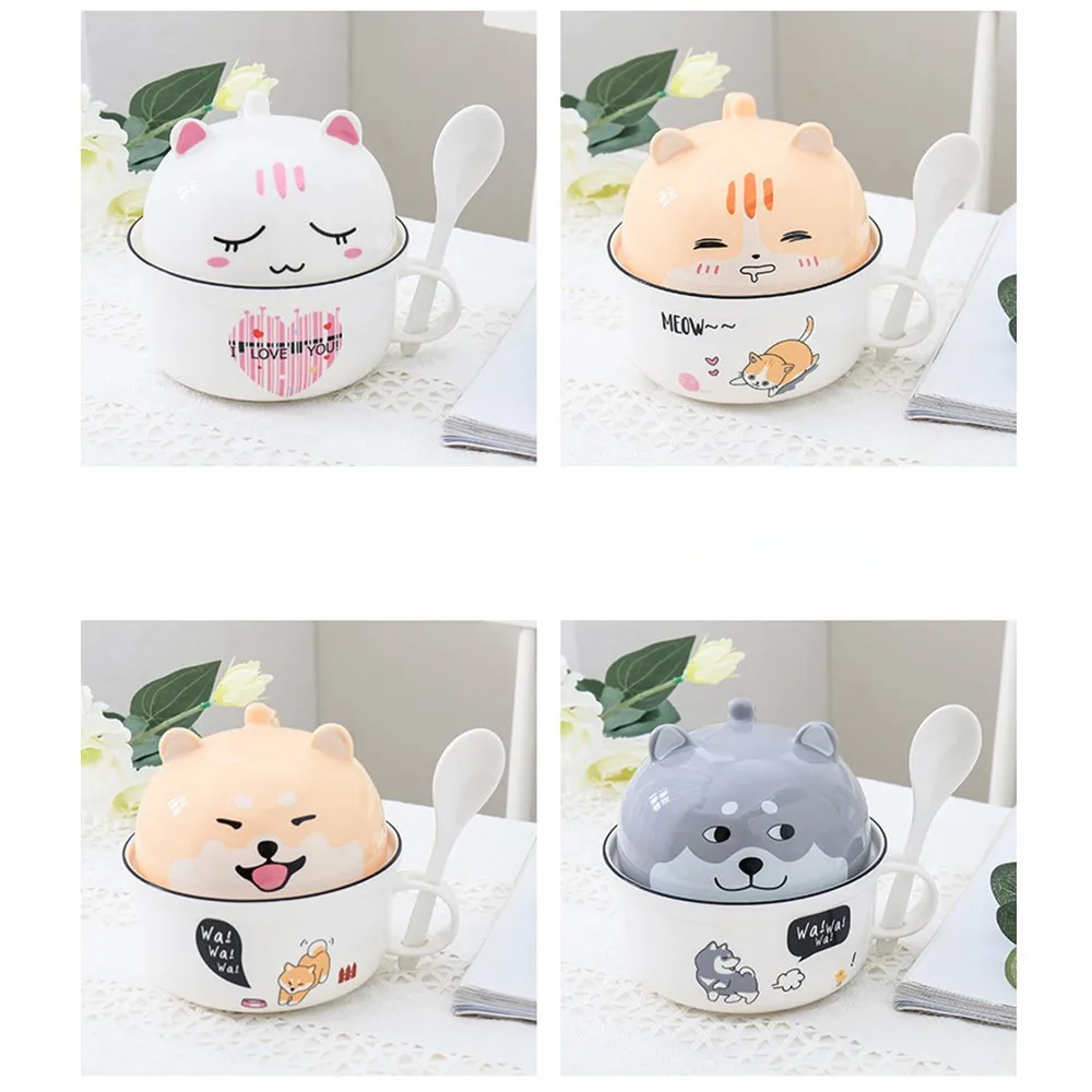 

Cartoon Ceramic Instant Noodle Bowl with Lid Large Cute Instant Noodle Instant Noodle Cup and Bowl Couple Set Soup Bowl