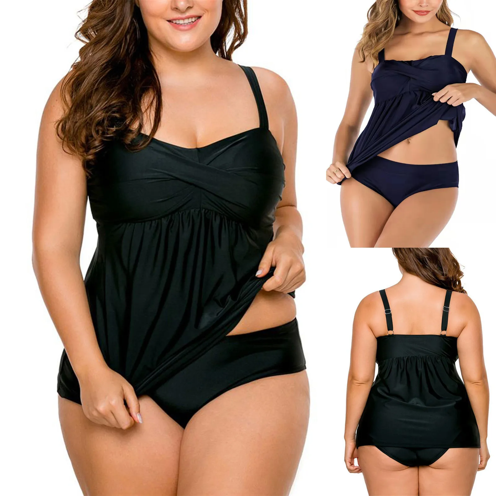 

Купальные костюмы с шортами, Блузон плюс с купальным костюмом, купальные шорты, одежда для плавания, два танкини, регулируемые размеры, женс...