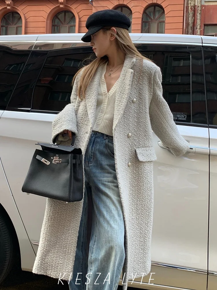 

Модное шоу 2023 зимнее роскошное длинное серое шерстяное пальто женское толстое шелковое вечерние с цветочным узором утолщенное шерстяное пальто