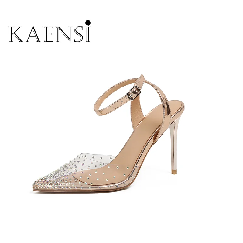 

Women Crystal Sandals Bottom Sexy Pointed High Heel Stilettos Evening Pumps with Summer Shoes Gold Sillver Women Shoes Slippers