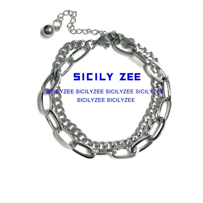 Sicilyzee Titanium Steel No Fading Double Layer Twin Bracelet Men's Trendy Hip-hop Personali Women Show Hand Fine ...