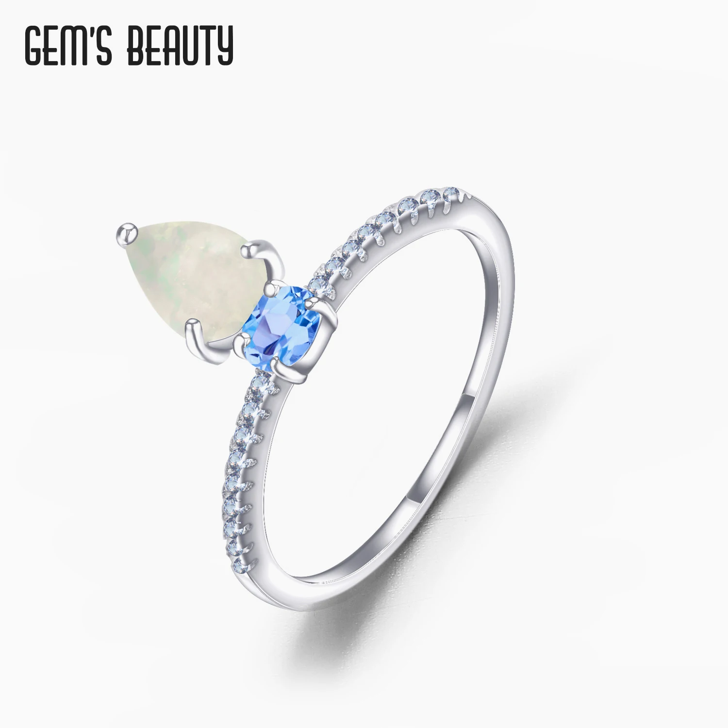 

Женское кольцо из серебра, с фианитом и голубым топазом