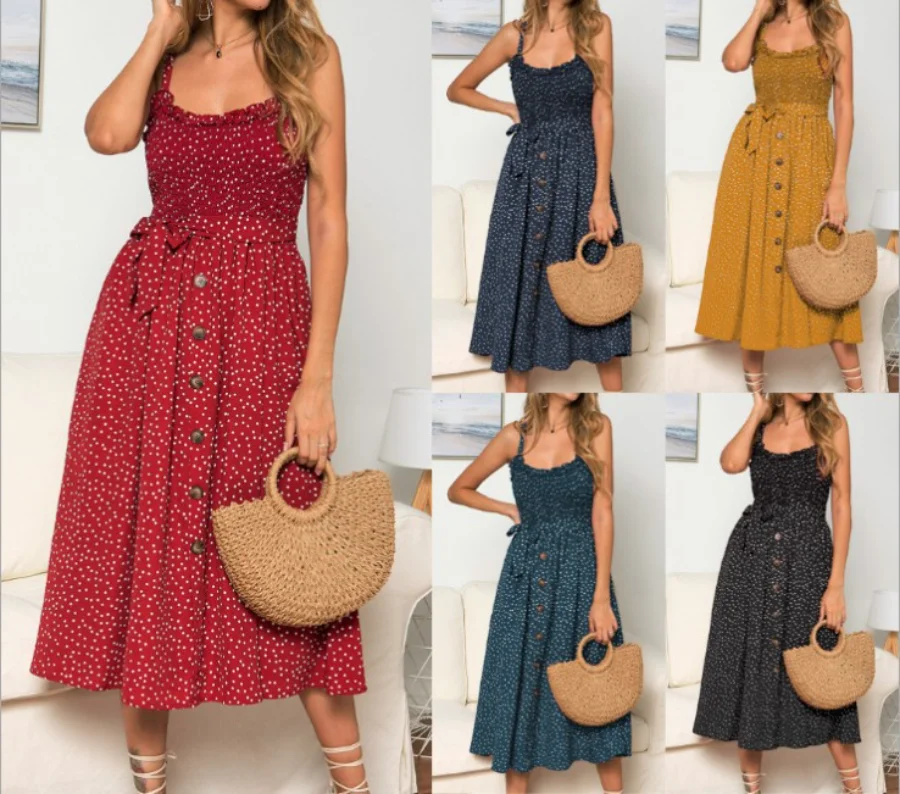 

Женское летнее платье без рукавов, свободное плиссированное платье-комбинация на пуговицах, Повседневный Сарафан с открытой спиной, лето 2023