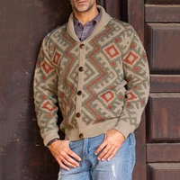 mens fashion lapel slim jacquard knit sweater long sleeve thick cardigan sweate mens knit winter coats korean clothes