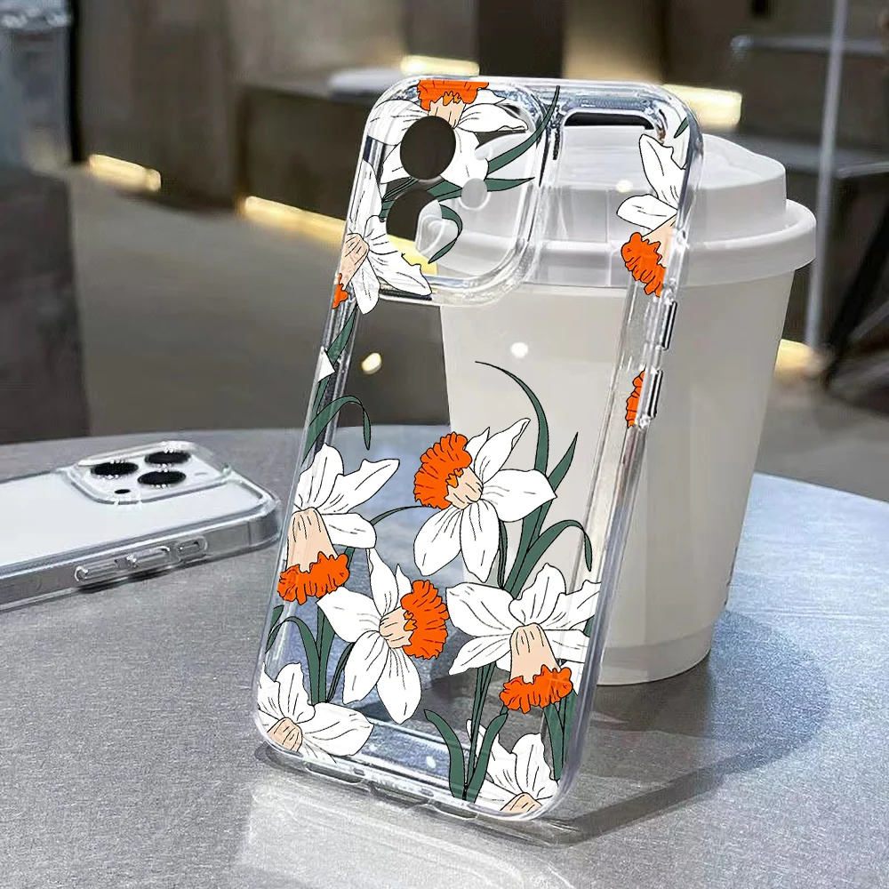 Фото Чехол с цветочным рисунком для iPhone 15, чехлы для iPhone 15, 12, 13, 14, 16 Pro Max X XR XS Max 14 15 Plus 16 Pro iPhone16, прозрачный противоударный чехол Funda №2