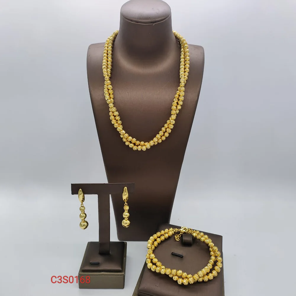 

Gold Plated Beads Necklace Jewelry Set for Women Drop Earrings and Choker Necklace Weddings Bridal African Bracelet for Party