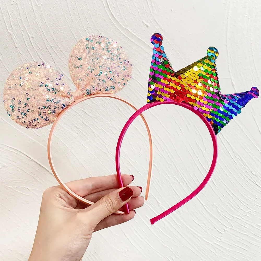 

1pcs Kids Reversible Sequin Crown Butterfly Headband Shiny Cute Ear Hoops Bling Hairband Hair Accessories Gift for Girls Party