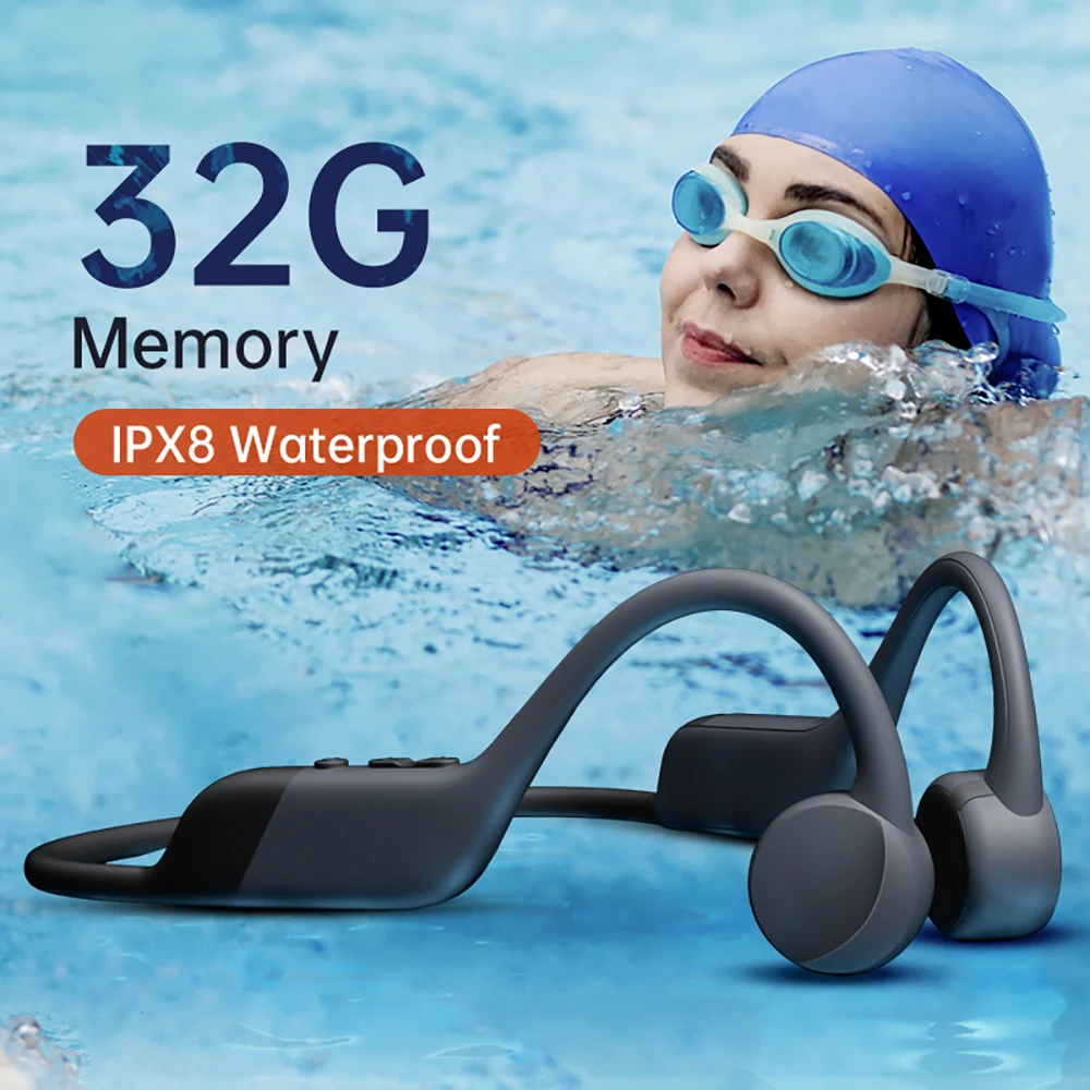 

True Bone Conduction Headphones Wireless Bluetooth Swimming Headphone Outdoor Sport IPX8 Waterproof MP3 Player 32G Headset