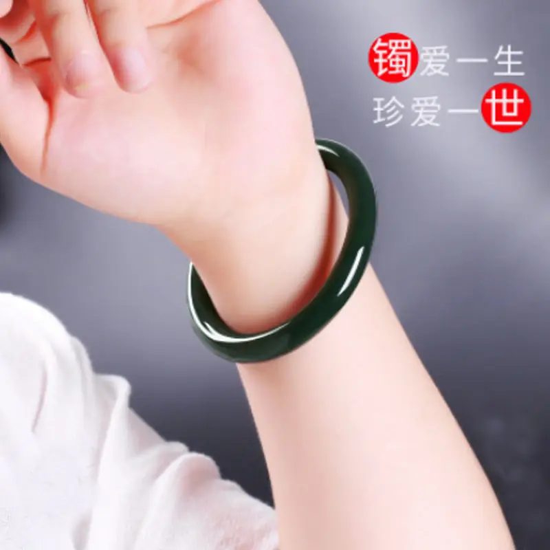 

Natural 100% real green hetian jade bangle round bar jadeite bangle green jade for woman temperament gift bracelets