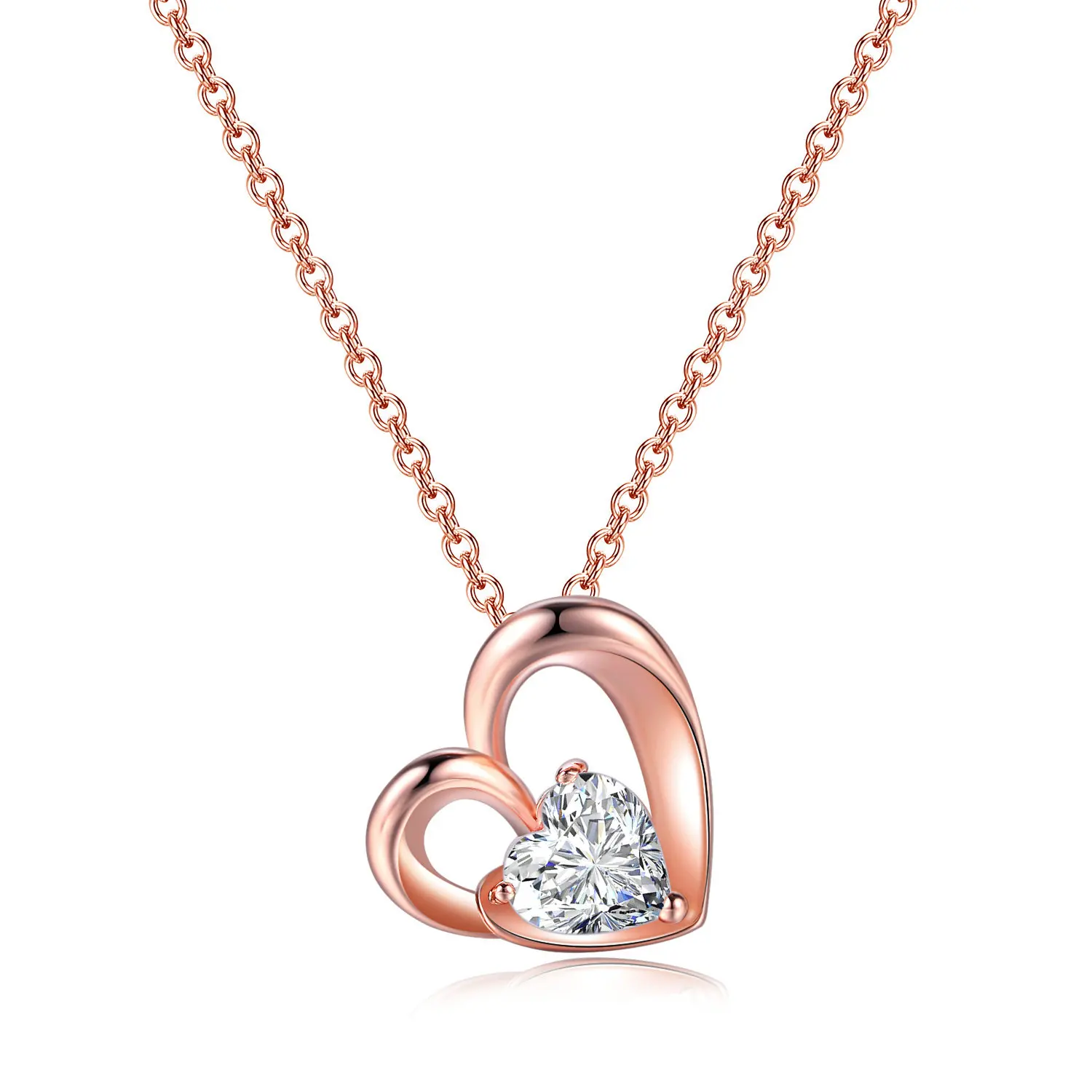 

Wedding Pendant Necklaces for Women Girls Fashion Romantic Love Heart-shaped AAA+ Cubic Zircon Rose Gold Color Jewelry Gifts