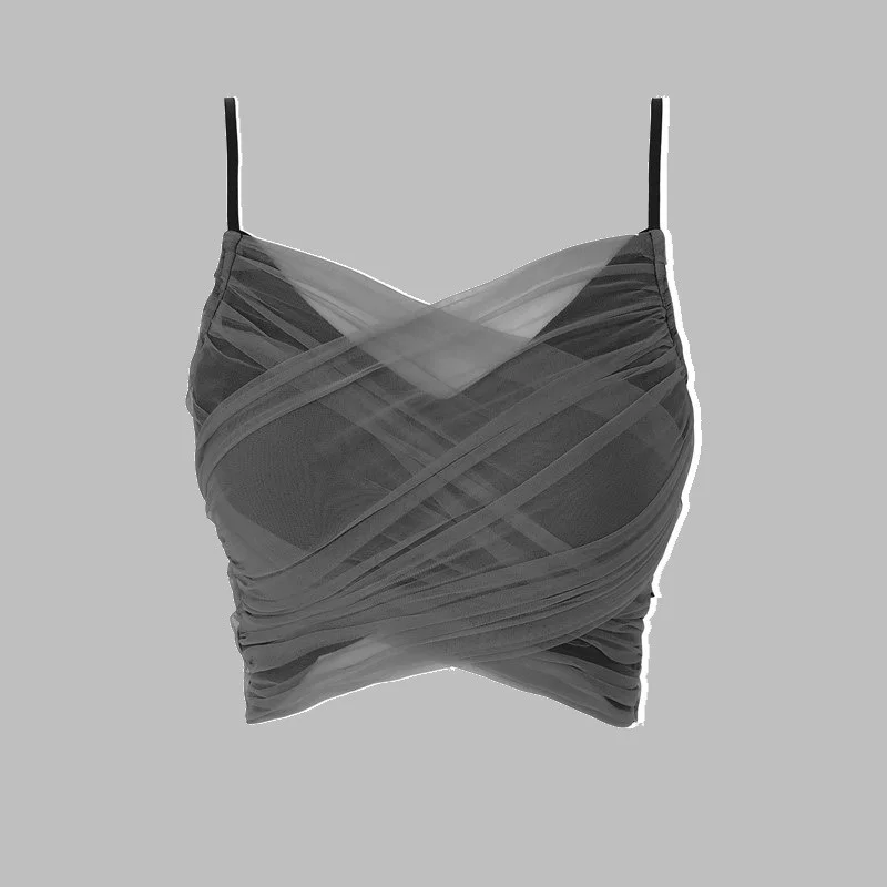 

Женская кружевная кофта, серая однотонная романтичная кофта с перекрестными бретелями, Корейская короткая майка, лето 2021