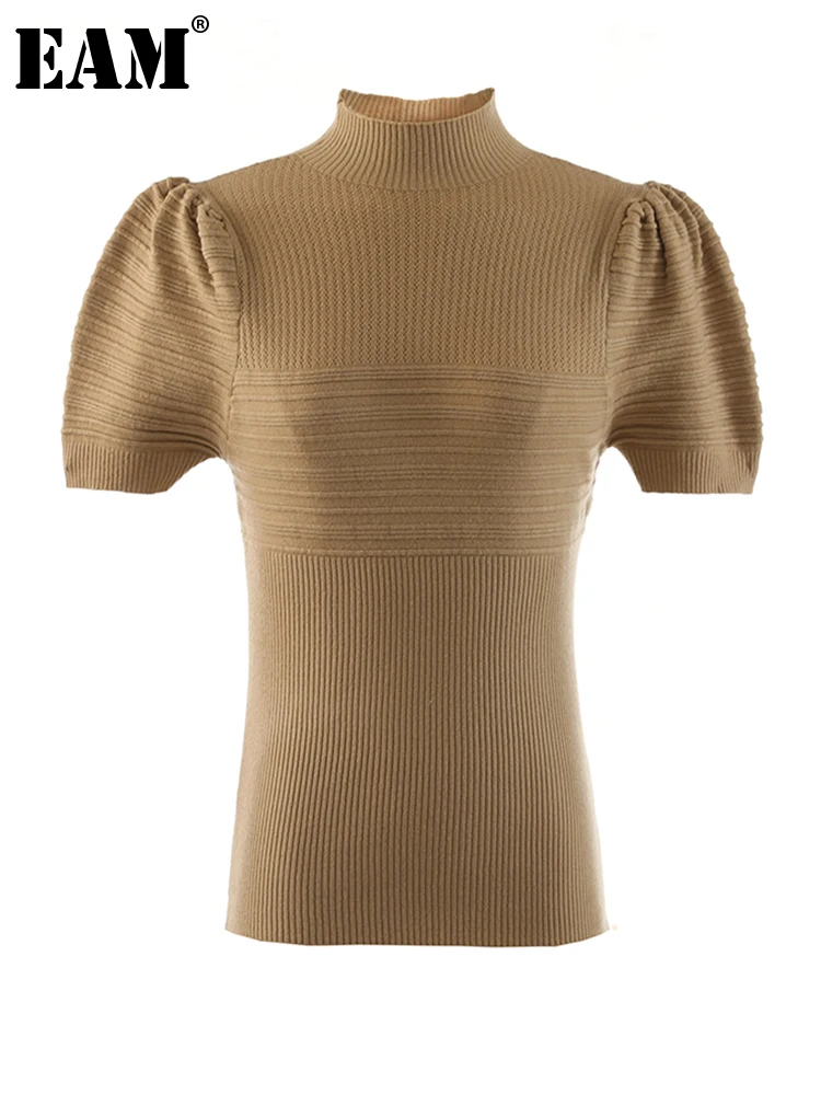 

[EAM] вязаный коричневый свитер со съемным рукавом, свободный крой, водолазка, женские пуловеры, новая мода, Осень-зима 2022, 1DF3569