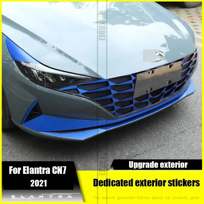 สำหรับ Hyundai Elantra Avante CN7 2021 Handle ล้อด้านหน้าสปอยเลอร์หมอกโคมไฟฟิล์ม Grille ตกแต่งสีฟ้าฟิล์มสติกเกอร์