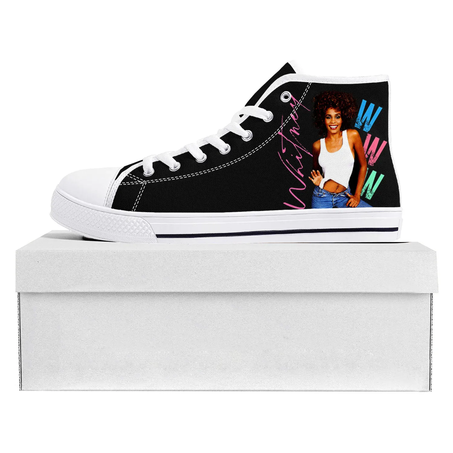 Whitney Houston Pop Singer High Top High Quality Sneakers Mens Womens Teenager Canvas Sneaker Casual Couple Shoes Custom Shoe