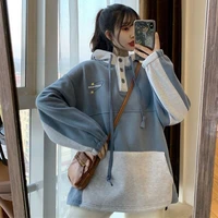 qweek hooded sweatshirts kawaii harajuku pullover korean preppy style oversized hoodie long sleeve thick sweet soft girl fashion