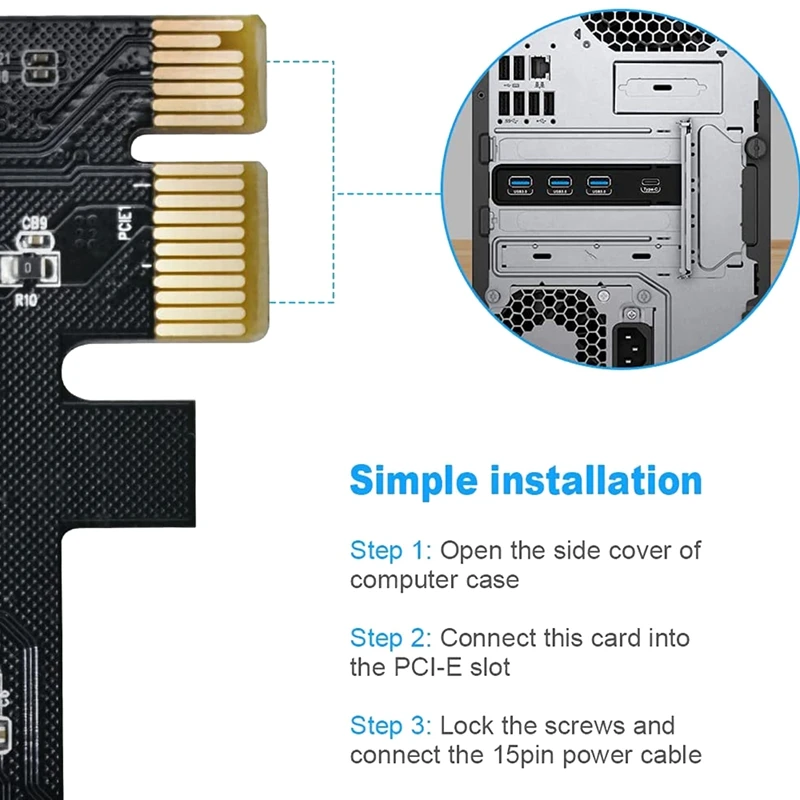 Новая карта расширения 3A1C PCI-E к USB 3 0 с 4 портами (1XUSB-C-3XUSB-A) и 15-контактным разъемом