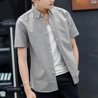 mens solid color shirts 2022 summer korean style fashion men short sleeve shirt casual lapel oversize tops male clothing e70