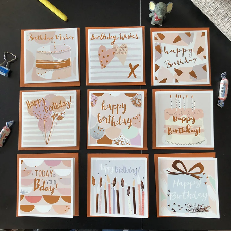 

Бронзовая пригласительная открытка 9 шт., детский воздушный шар на день рождения, подарок ручной работы с конвертом, канцелярские принадлеж...