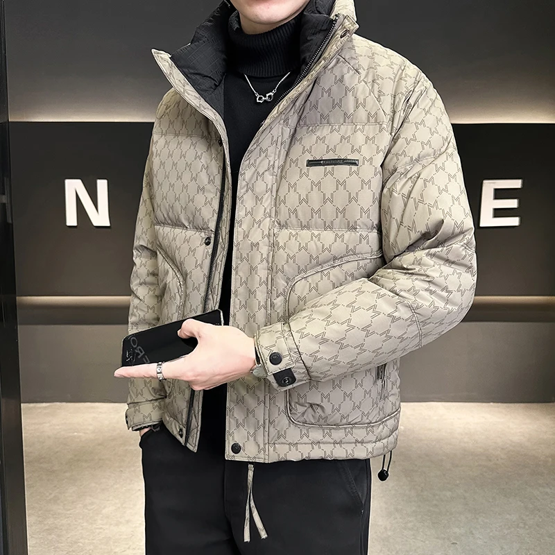 Down jacket Men's Winter Stand Collar Fashion Brand 2024 New Slim fit Short Print down Outerwear Winter clothes Top