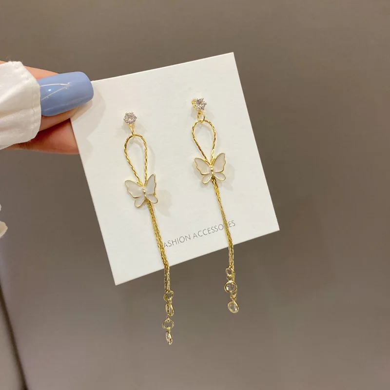 

Trendy Fashion Korean Long Tassel Earrings for Women Gold Color Butterfly Ear Stud Ear Clip Girl Party Birthday Wedding Jewelry