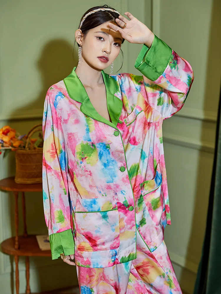2022 new rose high-quality ice silk women's pajamas two-piece set pajamas for women ชุดนอน  suit women