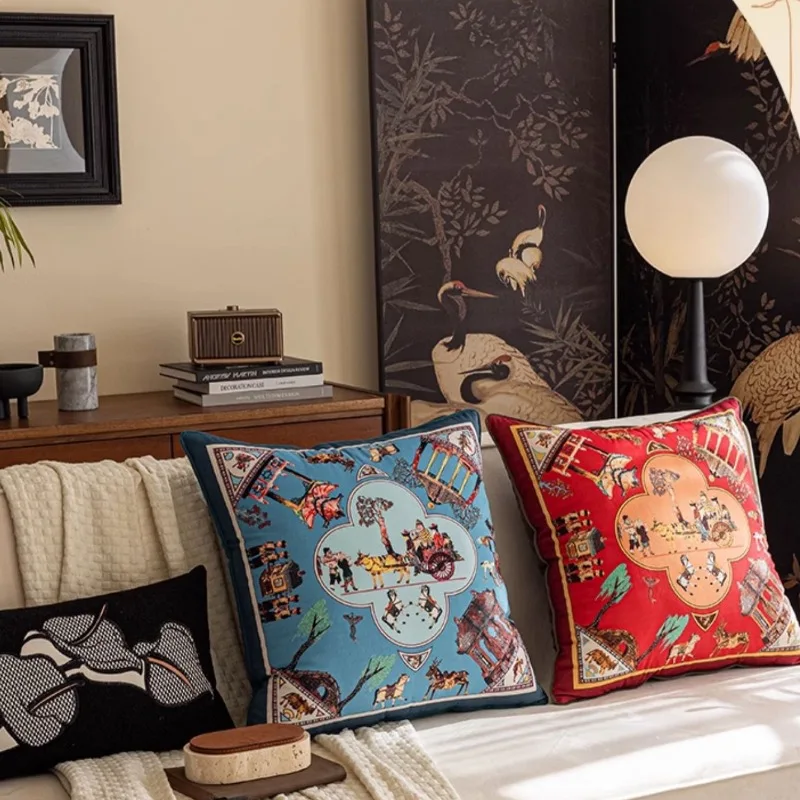 Роскошная Бархатная подушка синяя красная Подушка Ранняя 55x55 королевская