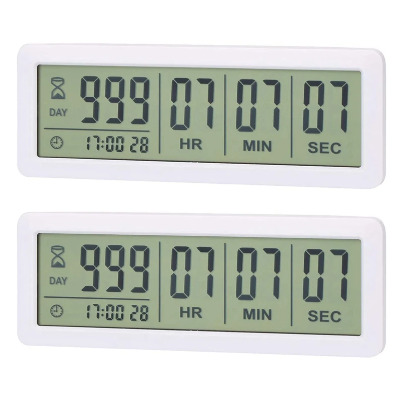 

2X Big Digital Countdown Days Timer Clock - 999 Days Count Down Clock Timer for Graduation Lab Kitchen (White)