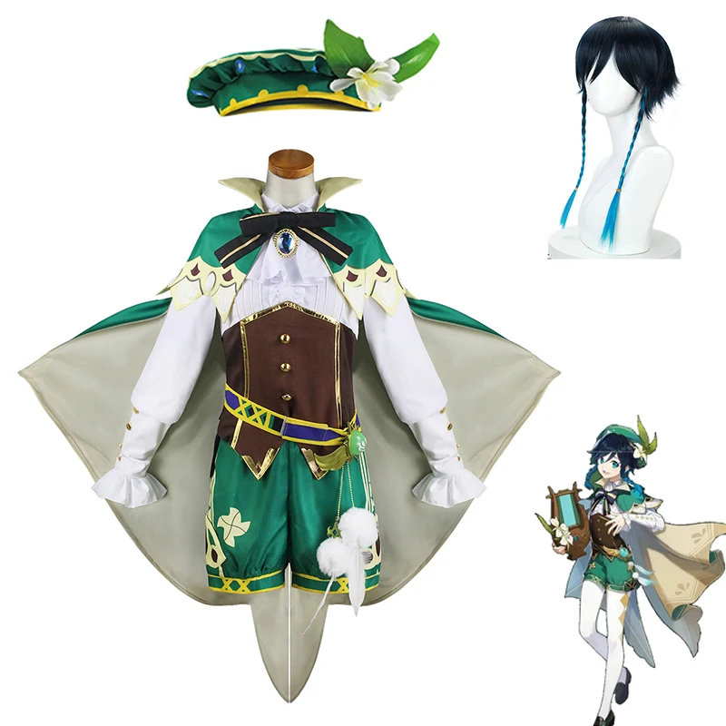 

Venti Cosplay Costume Anime Genshin Impact Full Set Clothes Wig Halloween Christmas Party Props Gifts For Women